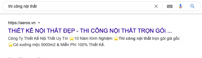 Thứ hạng từ khóa cho dự án seo AEROS