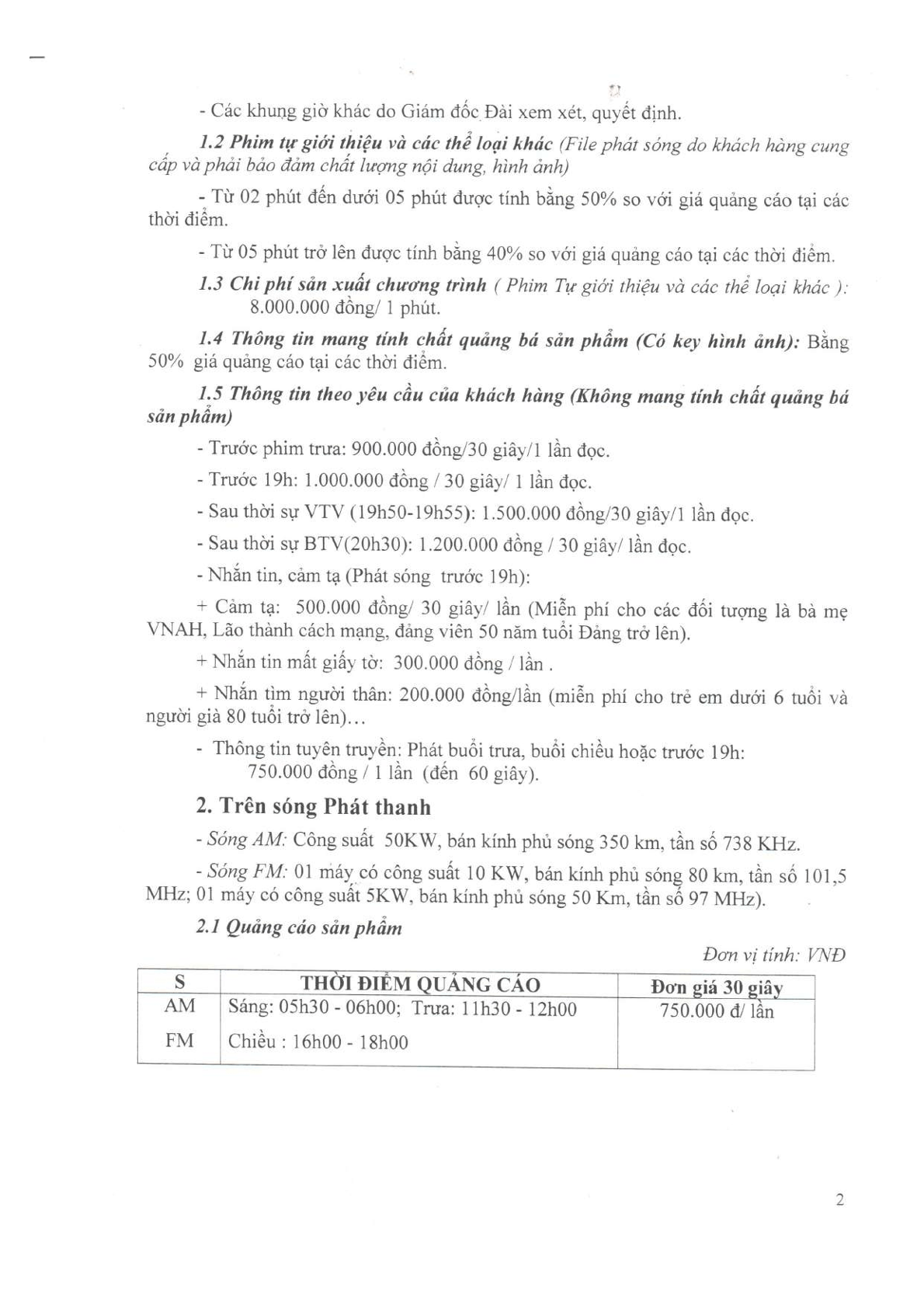Giá quảng cáo trên truyền hình Bình Định