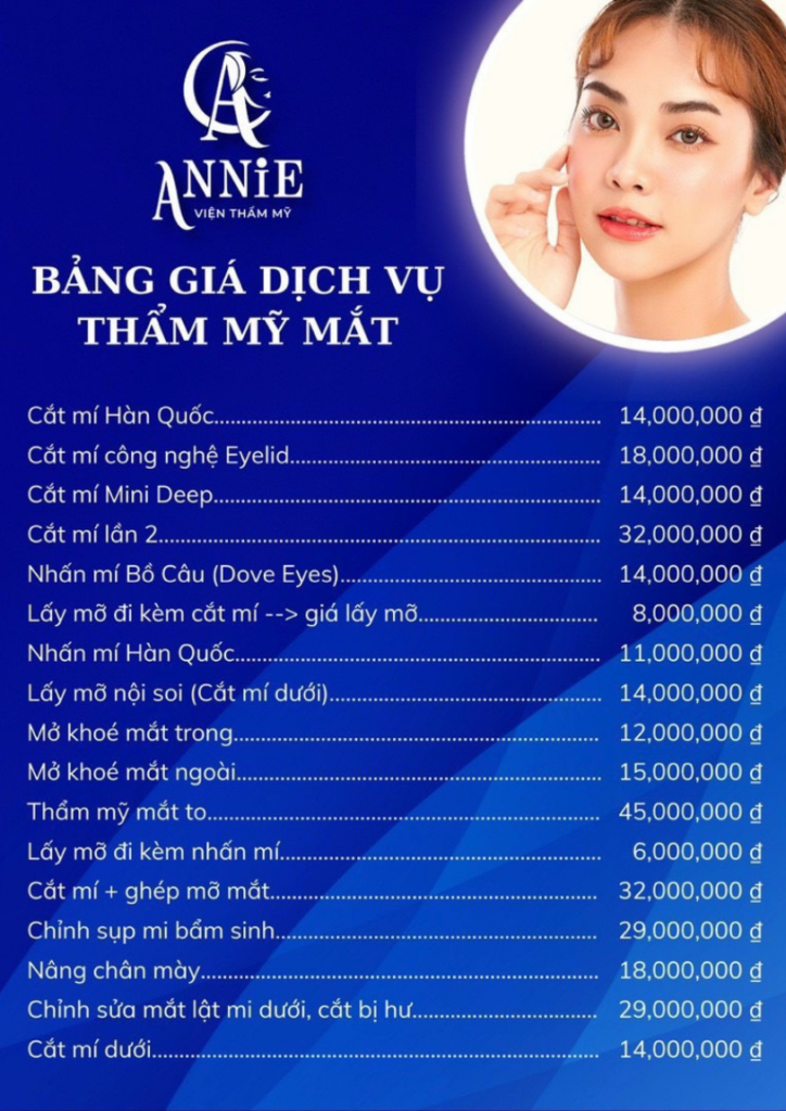 Bảng giá dịch vụ thẩm mỹ mắt