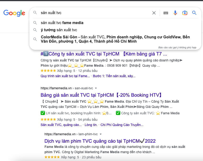 Cách tạo gợi ý tự khóa sản xuất tvc Fame Media