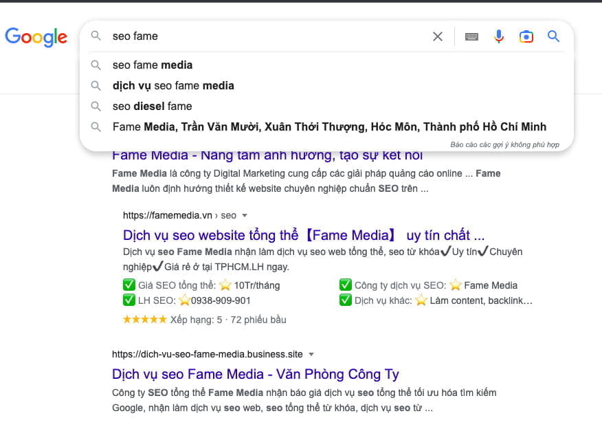 Cách tạo gợi ý từ khóa SEO Fame Media