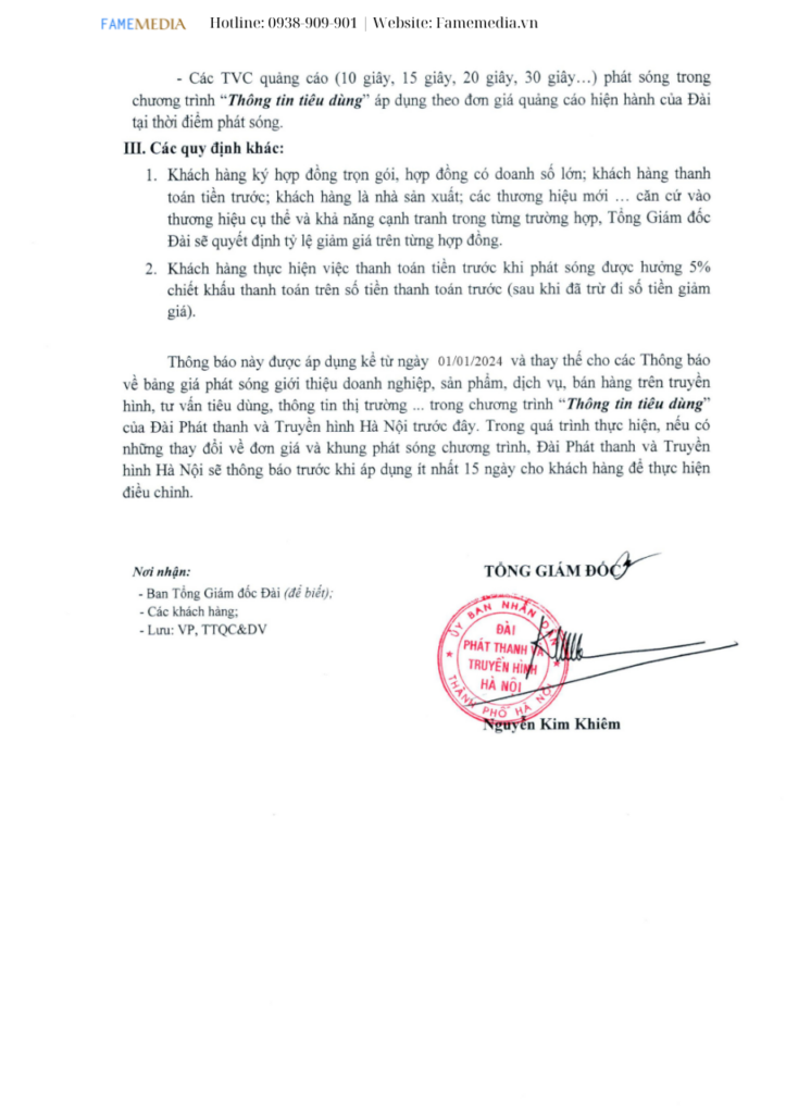 Giá quảng cáo TGT truyền hình Hà Nội -2