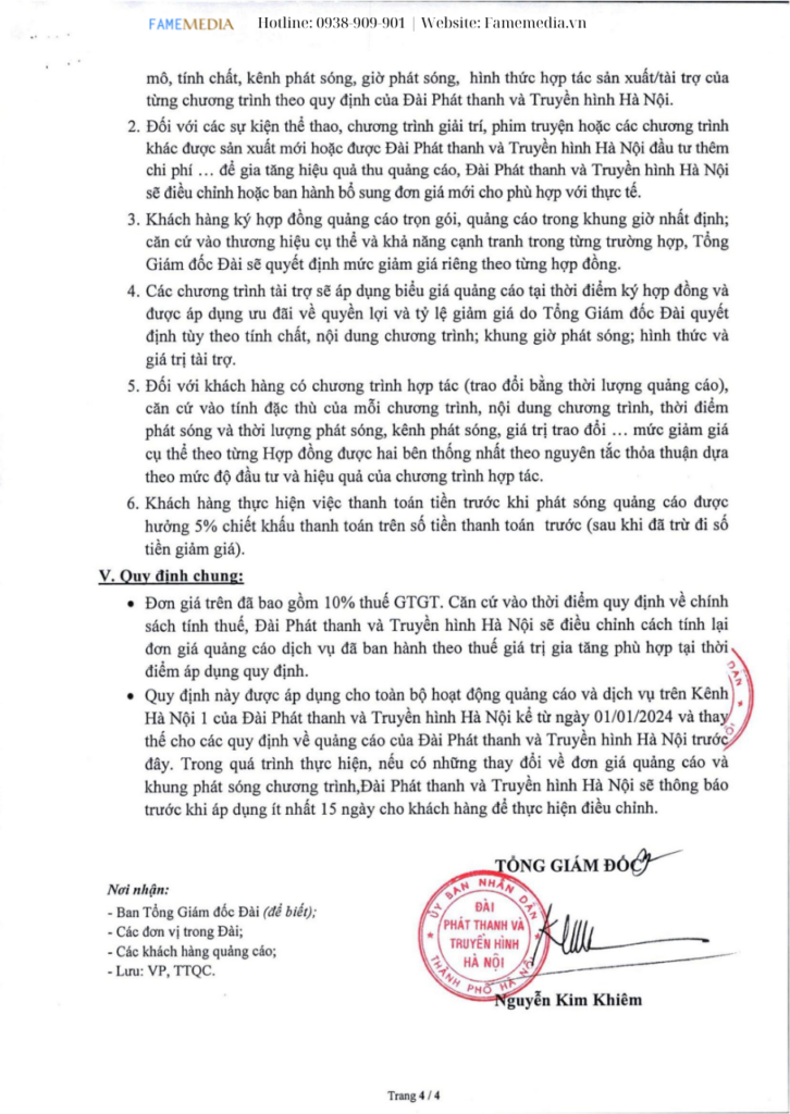 Quảng cáo truyền hình Hà Nội 1-4