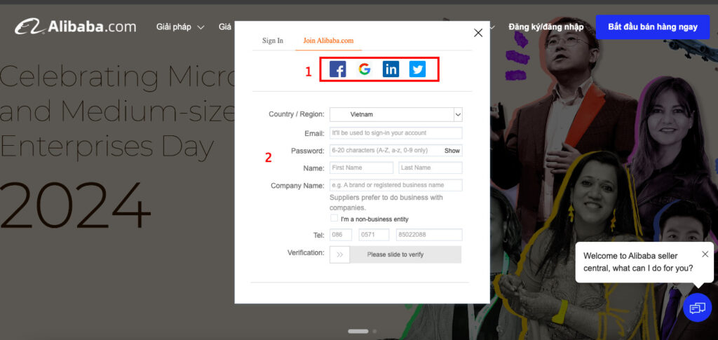 Cách đăng ký gian hàng Alibaba