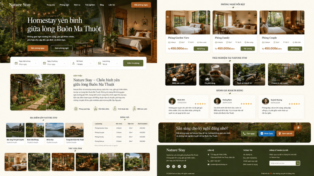 Mẫu thiết kế website Homestay ở Đắk Lắk Buôn Ma Thuột