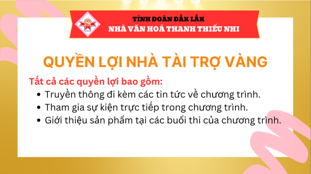 Tài trợ vàng cuộc thiTìm kiếm Tài năng Nhí Tỉnh Đắk Lắk 2024