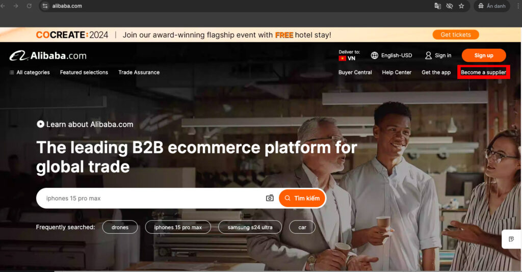 Truy cập vào link alibaba.com