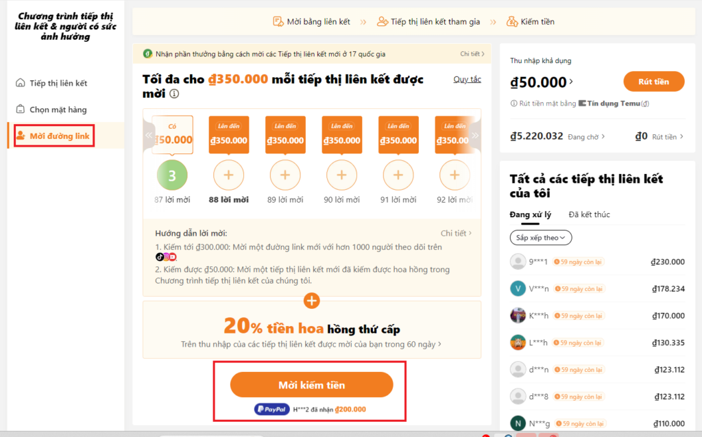 Mời đối tác tiếp thị liên kết