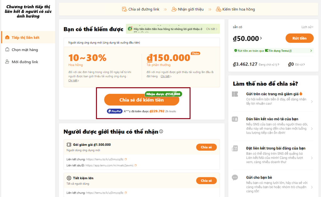 Nhận link giới thiệu