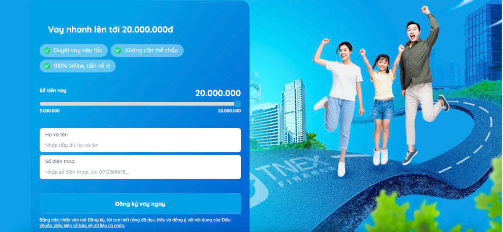 Hướng dẫn đăng ký vay tiền TNEX trên website