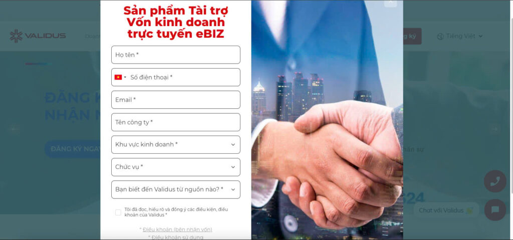 Website vay tiền online VALIDUS