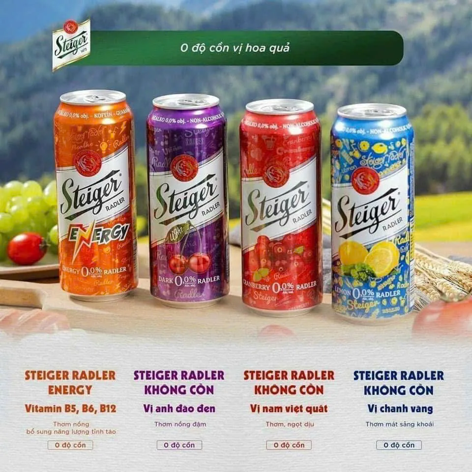 Bia Steiger không độ cồn hương hoa quả trái cây