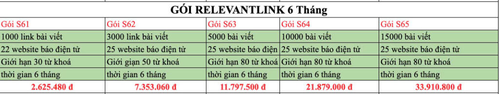 Bảng giá bán backlink báo rẻ 6 THÁNG