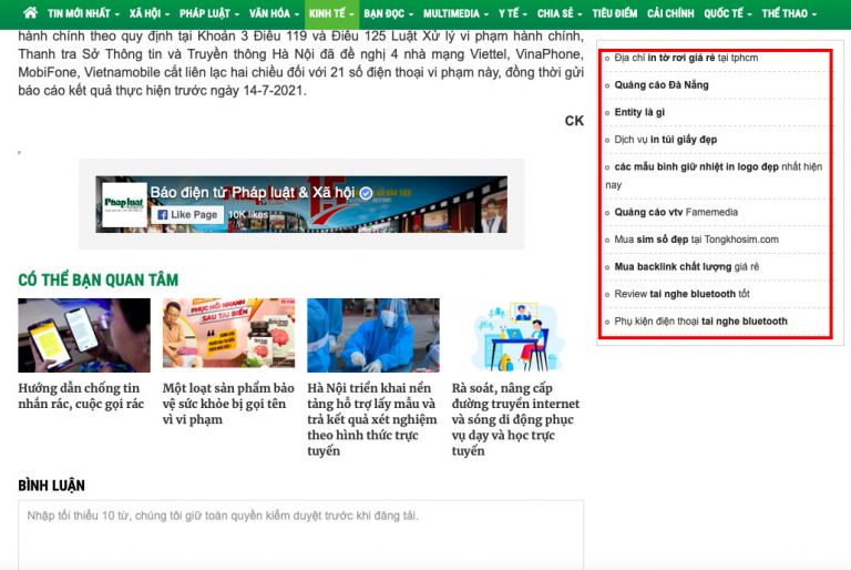 Vị trí backlink báo