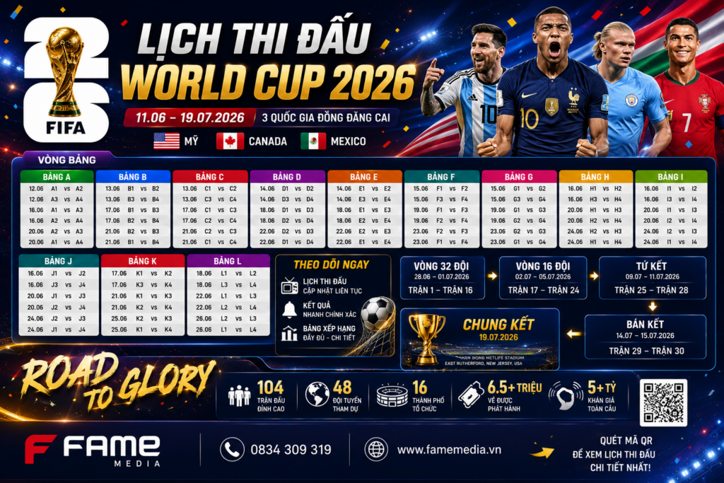 thiết kế poster kích thước ngang lịch thi đấu world cup 2026 đăng website, thông tin sđt, website