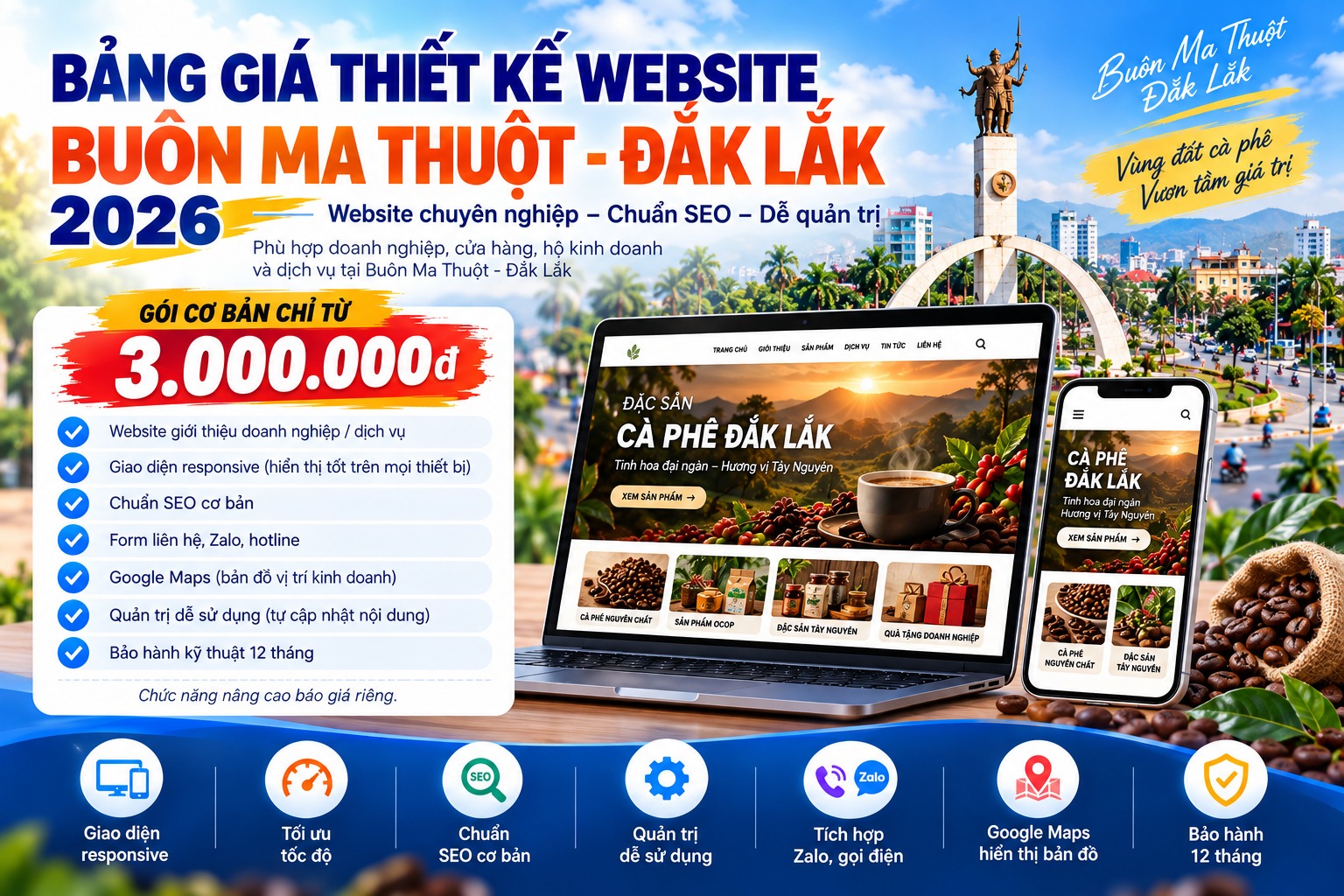 Bảng giá thiết kế website Buôn Ma Thuột - Đắk Lắk 2026