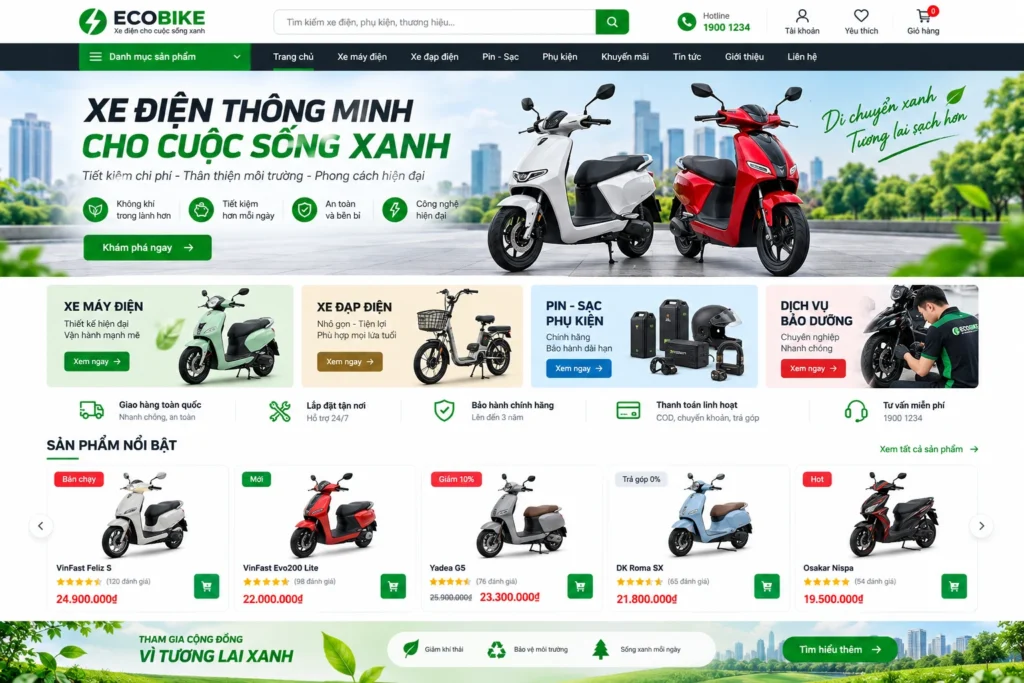 Thiết kế website xe điện và thiết kế website bán xe điện