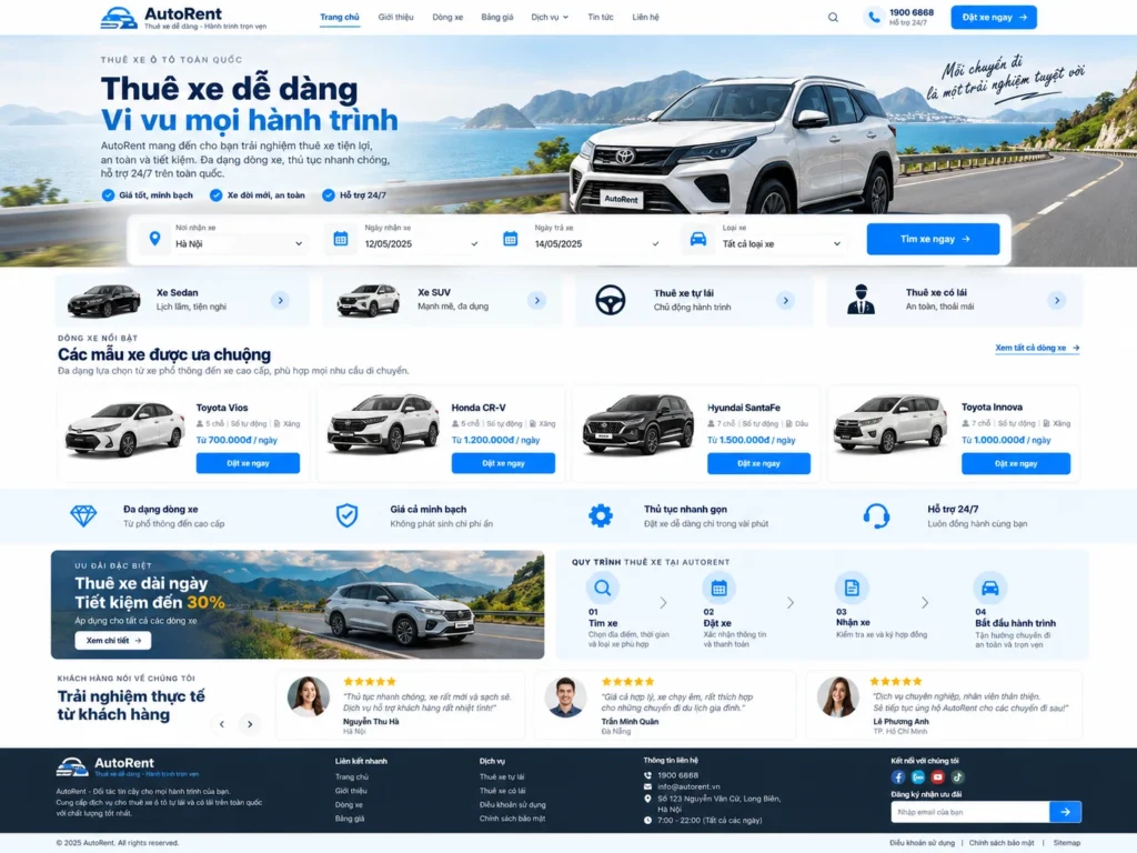 Thiết kế website cho thuê xe