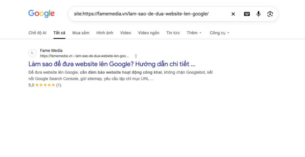 Kiểm tra website xuất hiện trên Google