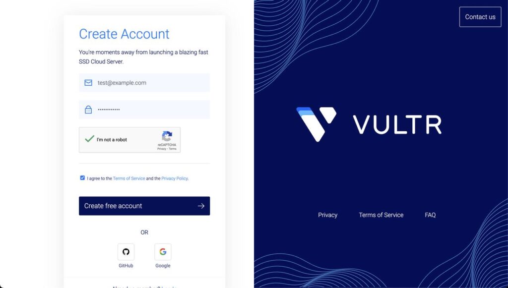 Tạo tài khoản Vultr