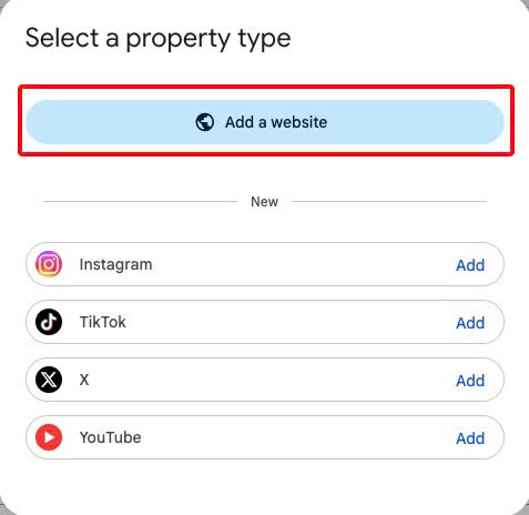 Bấm add a website để thêm vào GSC