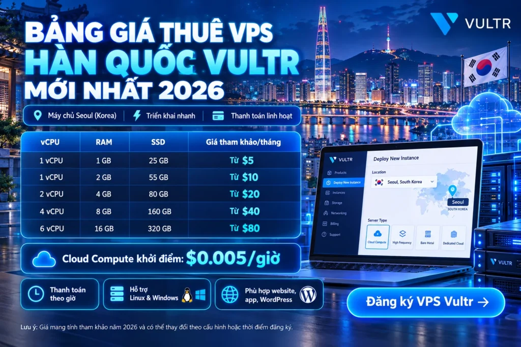 Bảng giá thuê VPS Hàn Quốc Vultr mới nhất 2026