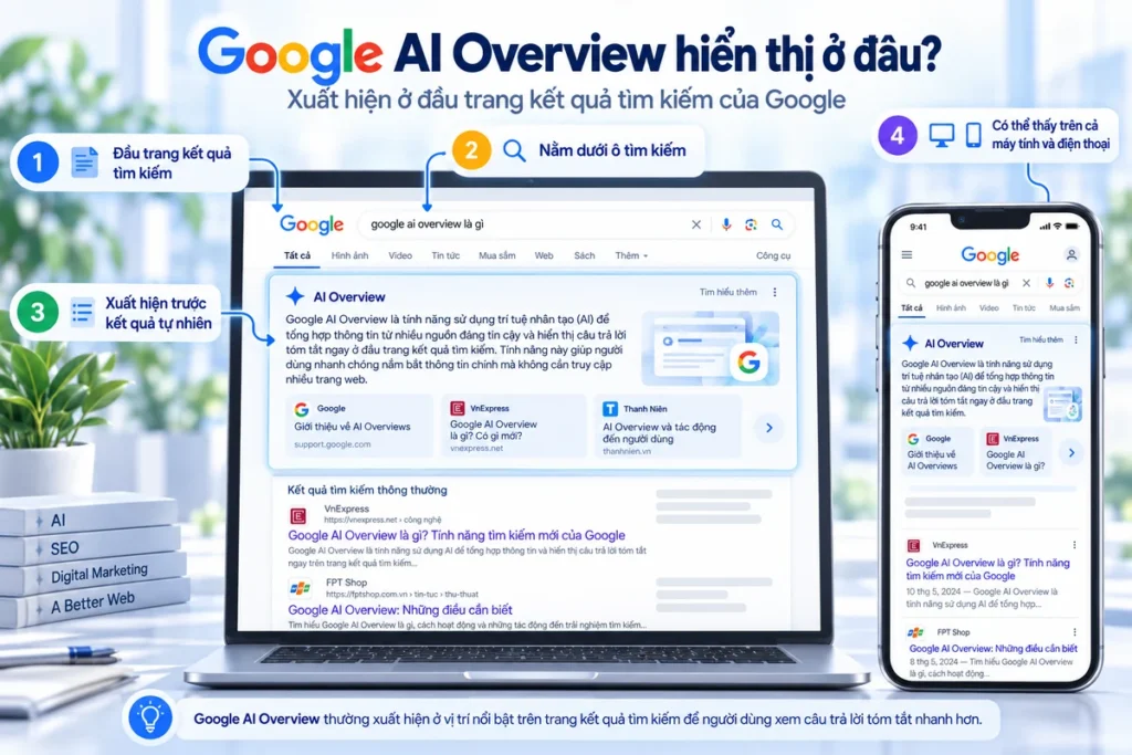 Google AI Overview hiển thị ở đâu?