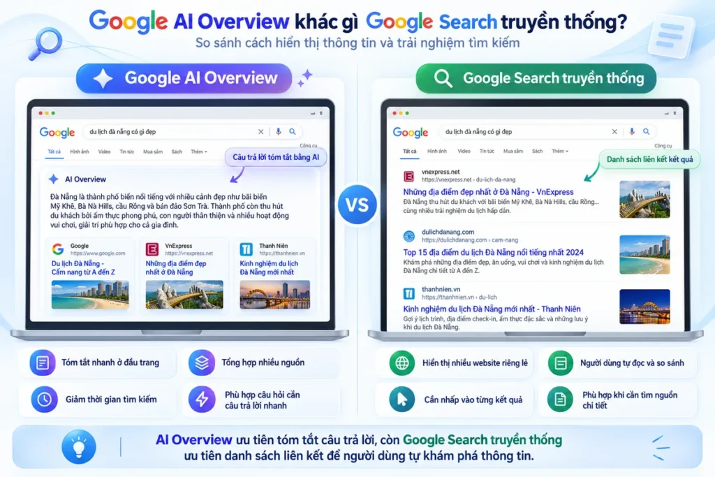Google AI Overview khác gì Google Search truyền thống?