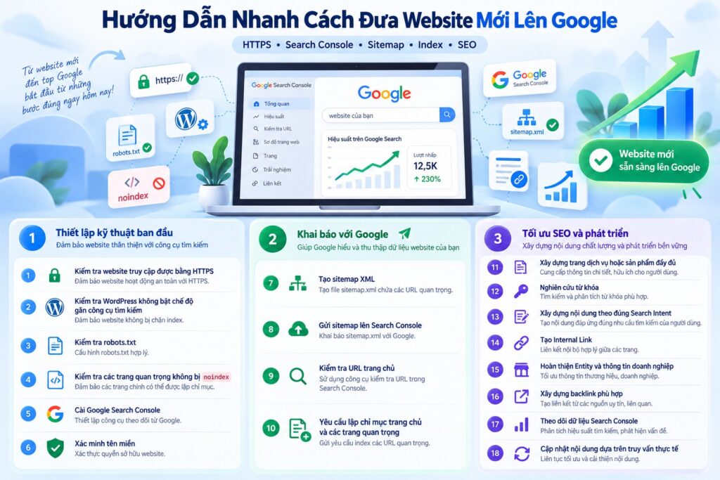 Hướng dẫn nhanh cách đưa website mới lên Google