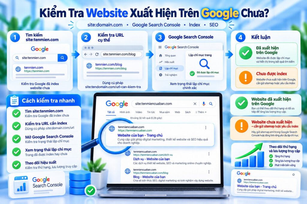 Kiểm tra website xuất hiện trên Google chưa?