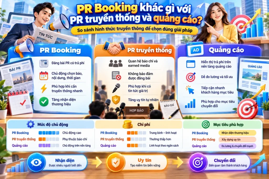 PR Booking khác gì với PR truyền thống và quảng cáo?